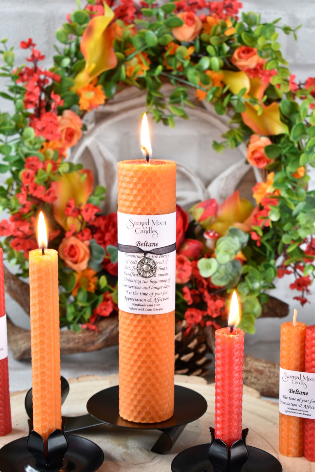 Beltane Ritual Spell Candles, Empowering Moon Charged Candles With Wax