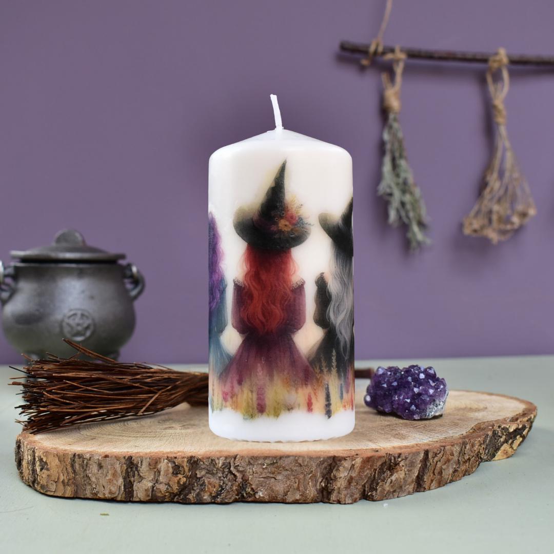Three Witches Talisman Altar Candle, Soul Sisters, Friendship, Witchy Pagan Gift,