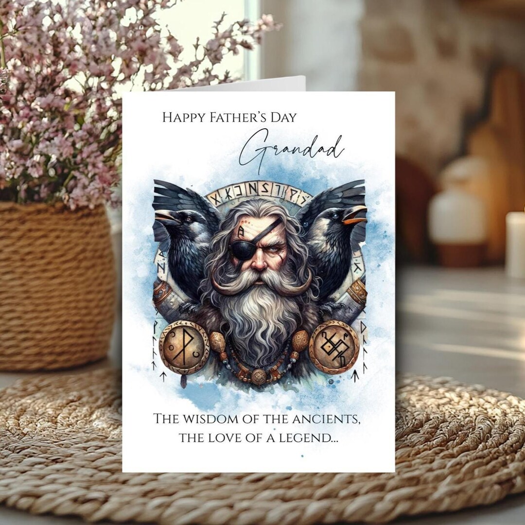 Grandad Father’s Day Card, Norse Mythology Odin Rune Design With Ravens ...