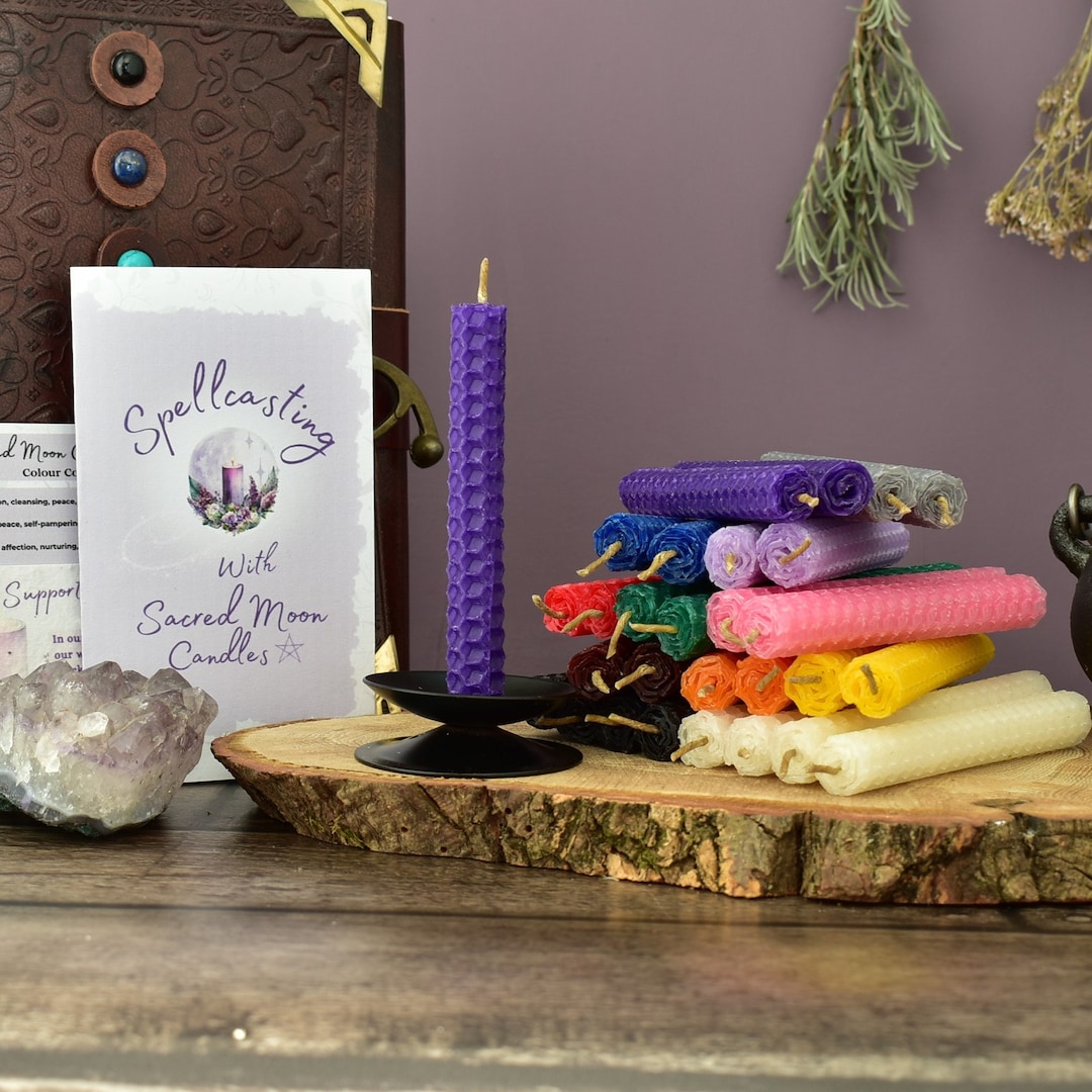 Spell Candle Kit With Candle Holder, 28 Small Coloured Beeswax Candles ...