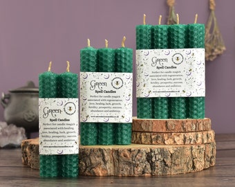 Green Beeswax Spell Candles with a Wildflower Seeded Label, Candle Magick Witchcraft Supplies, Wiccan Pagan Gift Ideas