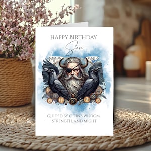Carte d'anniversaire Odin le père, cadeau mythologie nordique pour homme, voeux viking pour papa, frère fils oncle, carte païenne païenne