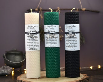 Maiden Mother Crone Ritual Pillar Candle, Triple Moon Goddess Altar, Pagan Witchcraft Supplies