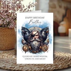 Carte d'anniversaire Odin Viking pour homme, voeux païen du dieu scandinave, père, frère, grand-père, neveu, fils, carte païenne païenne avec blanc ou vers à l'intérieur