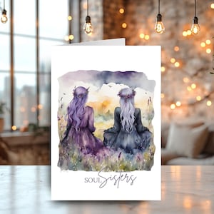 Carte de voeux Soul Sisters, dames bohèmes dans un pré, amitié et lien spirituel