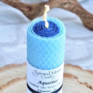 Aquarius Gift Pillar Candle with an Optional Black Chamberstick Candle Holder, Star Sign Zodiac, Thoughtful Birthday Present. image 3