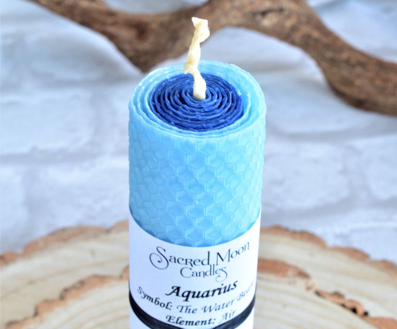 Aquarius Gift Pillar Candle with an Optional Black Chamberstick Candle Holder, Star Sign Zodiac, Thoughtful Birthday Present. image 3