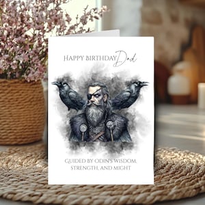 Carte d'anniversaire Odin de style gothique pour lui, voeux de la mythologie nordique, pour papa grand-père frère fils oncle, carte païenne viking avec verset ou vierge