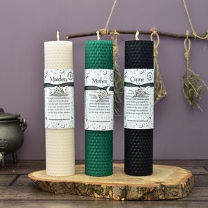 Maiden Mother Crone Ritual Pillar Candle, Triple Moon Goddess Altar, Pagan Witchcraft Supplies
