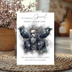 À quelqu'un de spécial pour la fête des pères, motif runique gothique de la mythologie nordique avec corbeaux, 7 x 5 pouces imprimé sur carte blanche avec enveloppe
