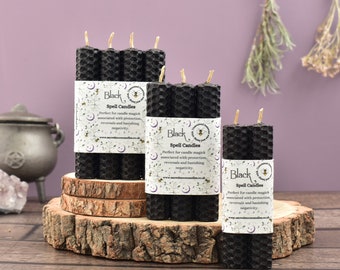 Black Beeswax Spell Candle, Witchcraft Protection Ritual, Wiccan Supplies, Pagan Gift Idea with Wax Scrying Bonus