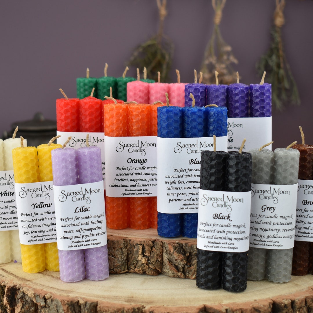 Coloured Spell Candles, Beeswax With a Hemp Wick, Wiccan Pagan ...