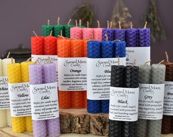 Coloured Spell Candles, Beeswax with a Hemp Wick, Wiccan Pagan Witchcraft Supplies, Spellcasting Rituals