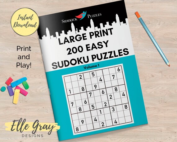 sudoku printable large print 200 easy sudoku puzzles etsy