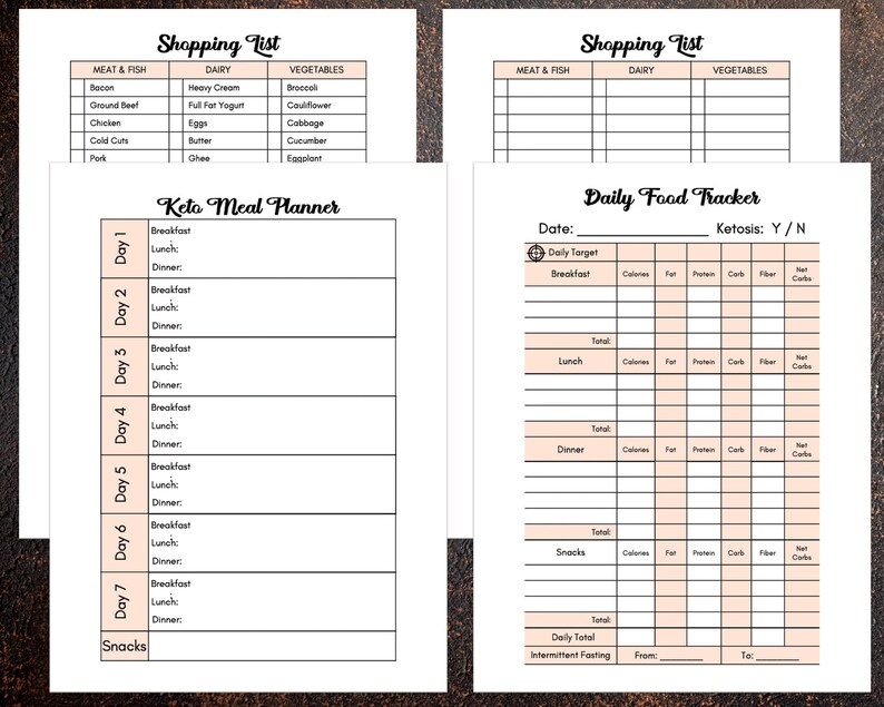 keto meal planner with daily food tracker and low carb grocery etsy