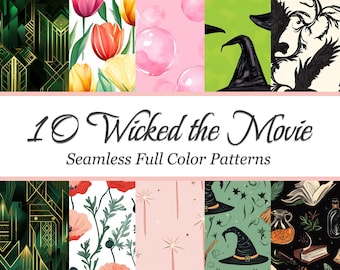 10 Wicked the Movie Patterns for Instant Download • Seamless • 12x12in • Commercial Use • Scrapbooking, Wrapping Paper, Fabric