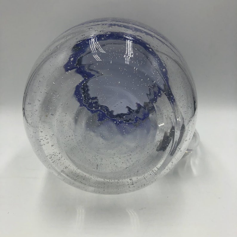 Vintage Cobalt Blue Rim Handblown Glass Pitcher With Handle Etsy
