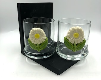 Sunflower Drinking Glasses Set of 2 Weighted Bottom | Floral | Kitchen Dining Décor Housewares