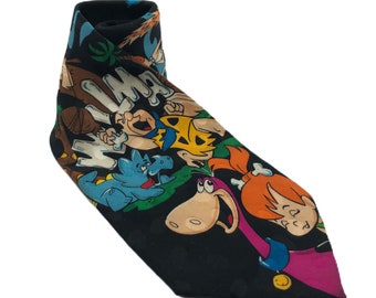 Vintage Flintstones Hanna Barbera 100% Silk Men's Neck Tie Cartoon Wilma Fred