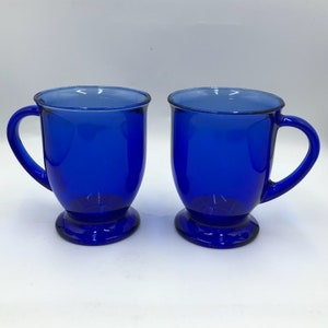 Vintage 90's Cobalt Blue Glass Coffee Mugs, Blue Glass Mugs, Large