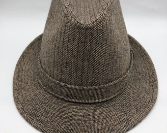 vintage Chapeau Fedora en laine tweed Young An pour hommes marron moyen