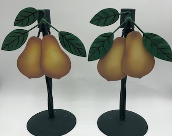 Vintage Metal Pair of 2 Pear Fruit Shape Candlestick Holders Tabletop Decor