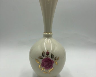 Vintage Lenox Porcelain Bud Vase Tabletop Decor Gold Tone Trim Floral Design