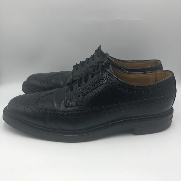 Vintage Florsheim Imperial Men's Black Leather Wing Tip Dress Shoes 9.5D
