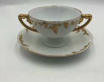 Vintage Rosenthale Tea Cup and Saucer Set Selb Bavaria Two Handles Gold Trim Fine China