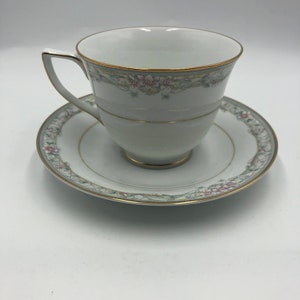 Juego de taza de té y platillo vintage Mikasa de porcelana fina LAC27, Japón, con detalles en oro blanco Mornay