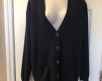 Vintage Westbound Women's Black V Neck Grandma Button Cardigan Sweater Medium