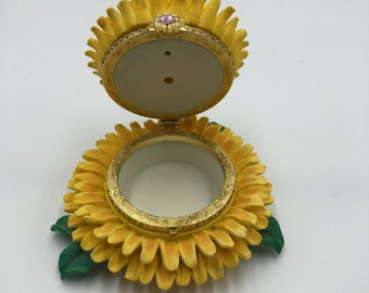 Vintage Trinket Keepsake Box Yellow Flower Design Hinged Collectible Storage