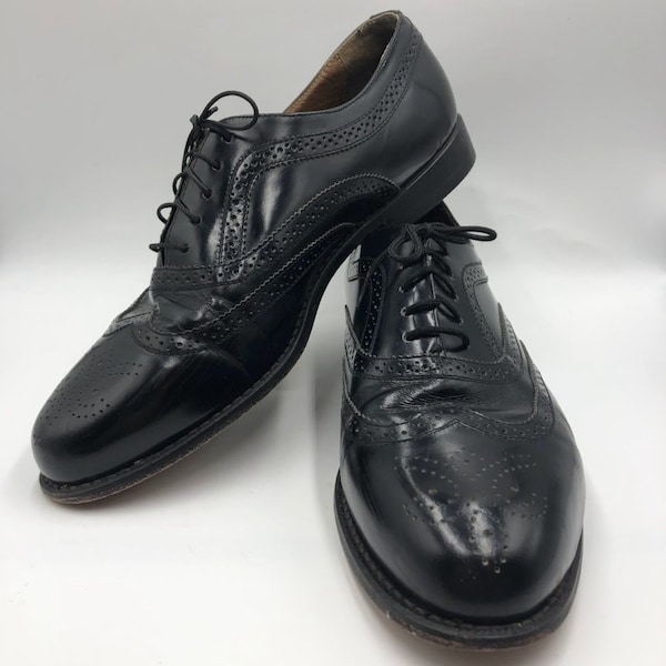 Vintage Stafford Men's Black Leather Wing Tip Oxford Dress Shoes 12EEE Footwear