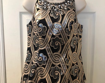 Vintage Lilly Pulitzer Women's Peplum Beaded Collar Sleeveless Top Metallic Lined Size 2 Fashion Stylish Clothing High End Formal