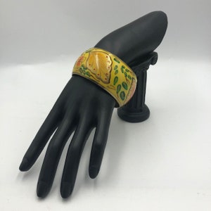 Vintage Damen Messing Floral bemalter Armreif Schmuck