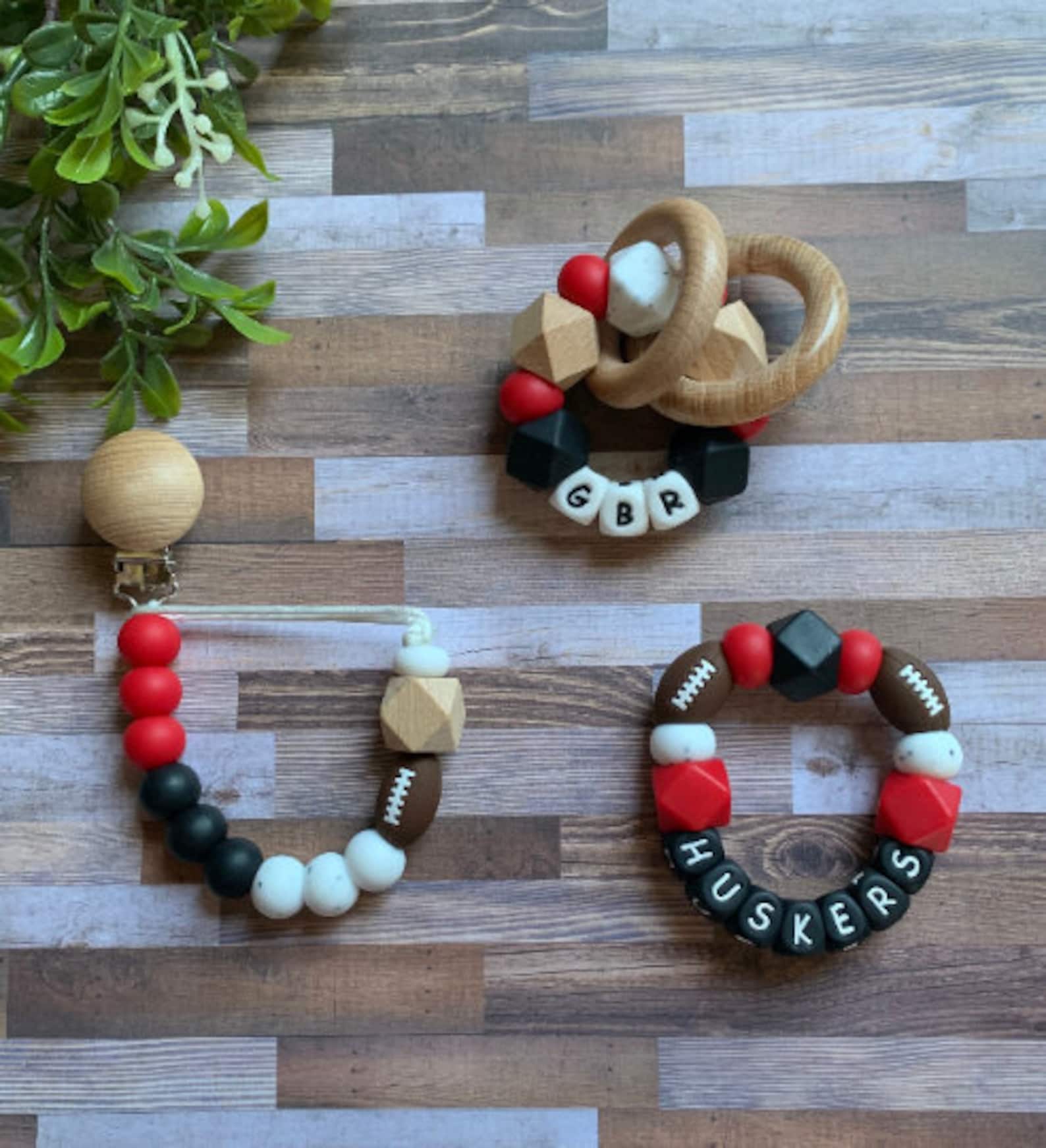 Nebraska Huskers Toy Collection Pacifier Clip Rattle Go Etsy