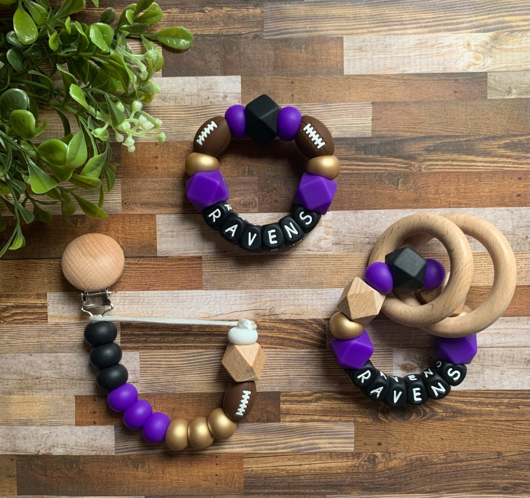 Baltimore Ravens Toy Collection Pacifier Clip Rattle Go Ravens Baby Ravens Toy Rattle Purple