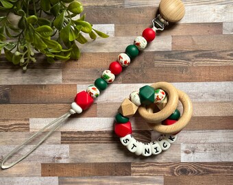 St. Nick Toy Collection - Christmas Pacifier Clip - Pacifier Clip - Personalized - Rattle - Gift - Baby's 1st Christmas - Baby Gift