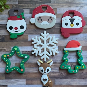 Christmas Baby Gift Pendant - Silicone Christmas Toys - Winter Baby Toys - Baby Santa, Snowman, Penguin, Snowflake Safe Baby Christmas Gifts