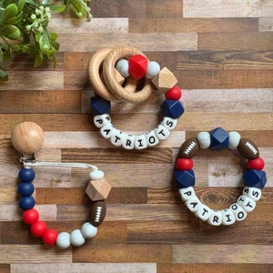 New England Patriots Baby Toy Collection Pacifier Clip Rattle Toy Baby ...