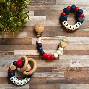 Atlanta Braves Toy Collection - Pacifier Clip - Rattle - Braves Baby Toy - Rattle - Red - Navy - Baseball - Baby Gift - Toy - Baby Shower