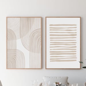 2er Set Beige Linie Kunst Poster, Erdton Kunst Poster, Haus Büro Dekor, Neutrale Farbe Kunst, minimalistischer Druck, Digitaldruck, Boho Dekor