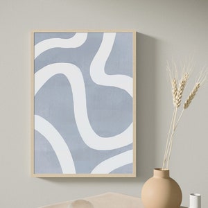 Blue Squiggly Print, Blue Curly Art, Mid Century Art, Blue White Wall Art, Modern Minimalist Print, Living Room Decor, Nusery Wall Art