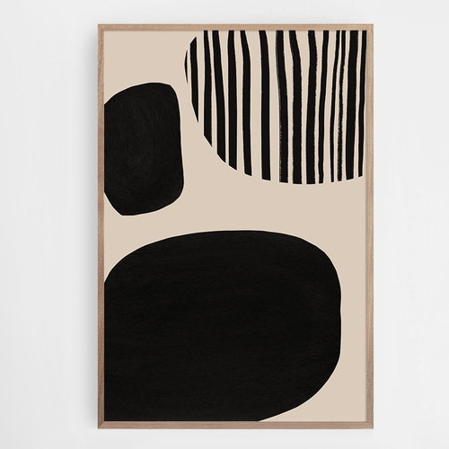 Modern Abstract Art Mid Century Decor Black Geometric Line Etsy