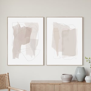 Impressões de arte abstratas em tons de terra: decoração minimalista bege acinzentada (impressão digital)