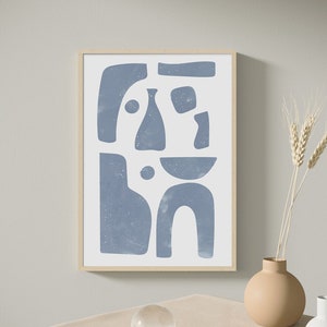 Abstract Geometric Art, Blue Gray Print, Mid Century Line Art, Modern Abstract Art, Minimalist Print, Living Room Wall Art, Wall Decor