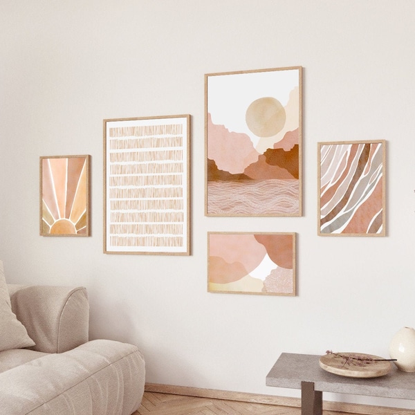 Ensemble d'impressions d'art aquarelle abstrait, décoration d'intérieur bohème (téléchargement numérique)