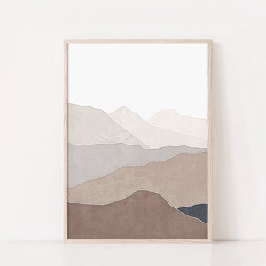 Brown Beige Mountain Wall Art, Digital Print, Beige Landscape Art Print, Neutral Wall Art, Boho Decor