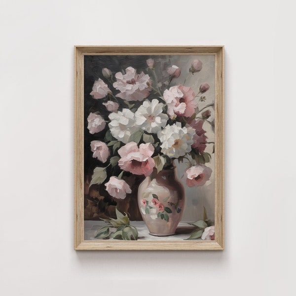 Elegant Retro Flower Vase Painting, Classic Still Life Wall Art, Ideal for Adding Vintage Charm, Thoughtful Mother's Day Present