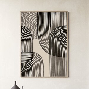 Black Beige Swirl Abstract Art Print: Living Room Wall Decor (Digital Download)